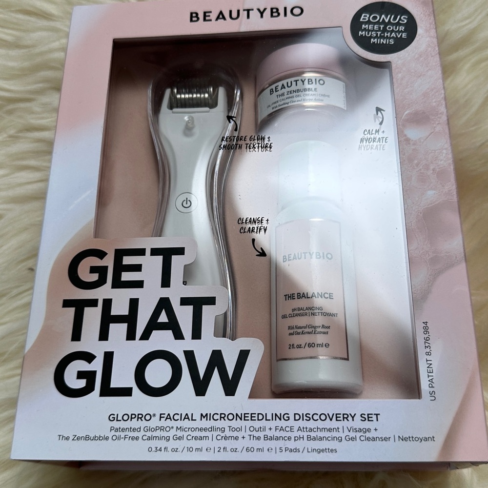 BeautyBio GloPRO Facial Microneedling Discovery Set - White and Pink
